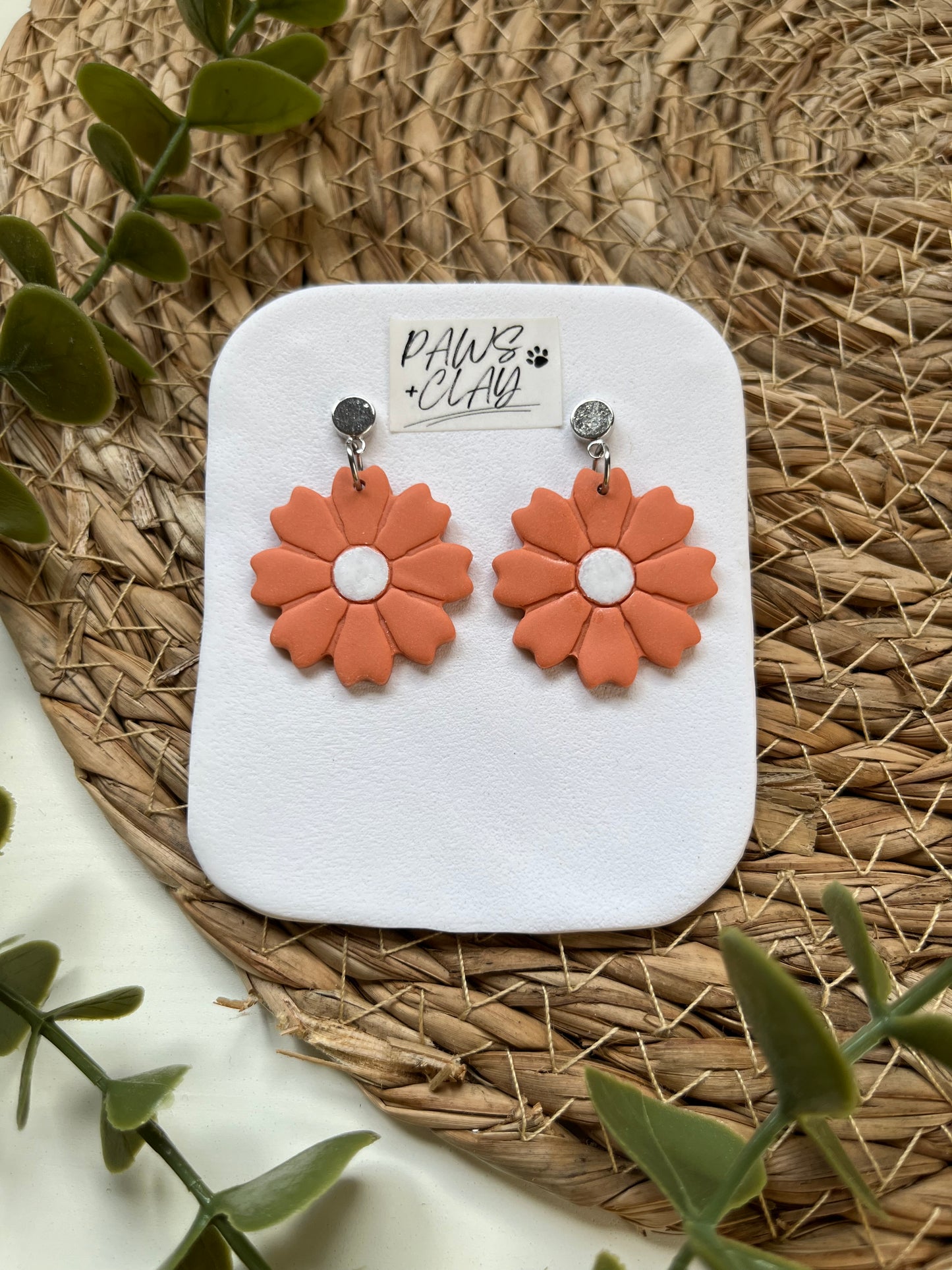 Orange Daisy Polymer Clay Earrings