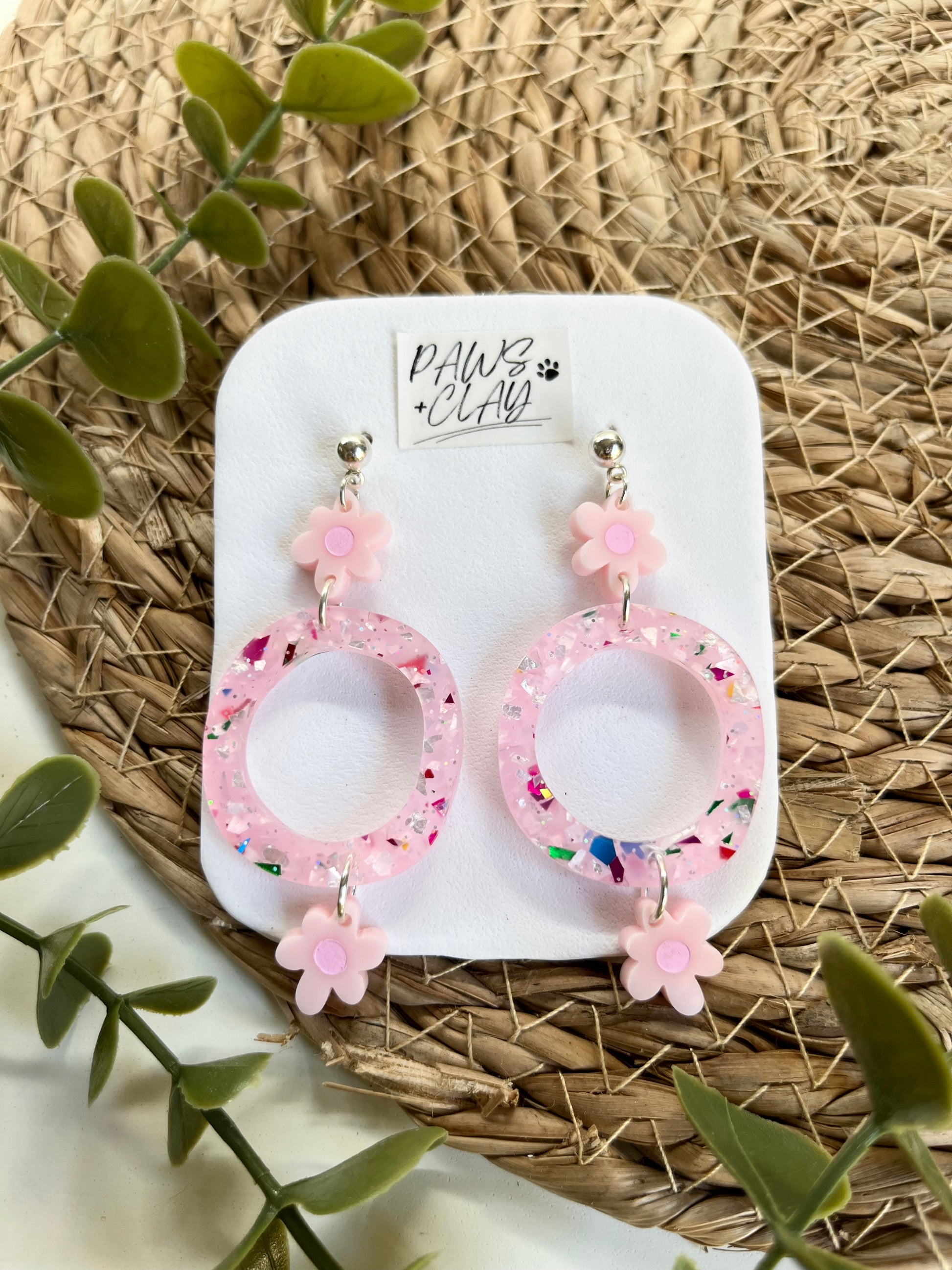 Sparkling Pink Floral Earrings