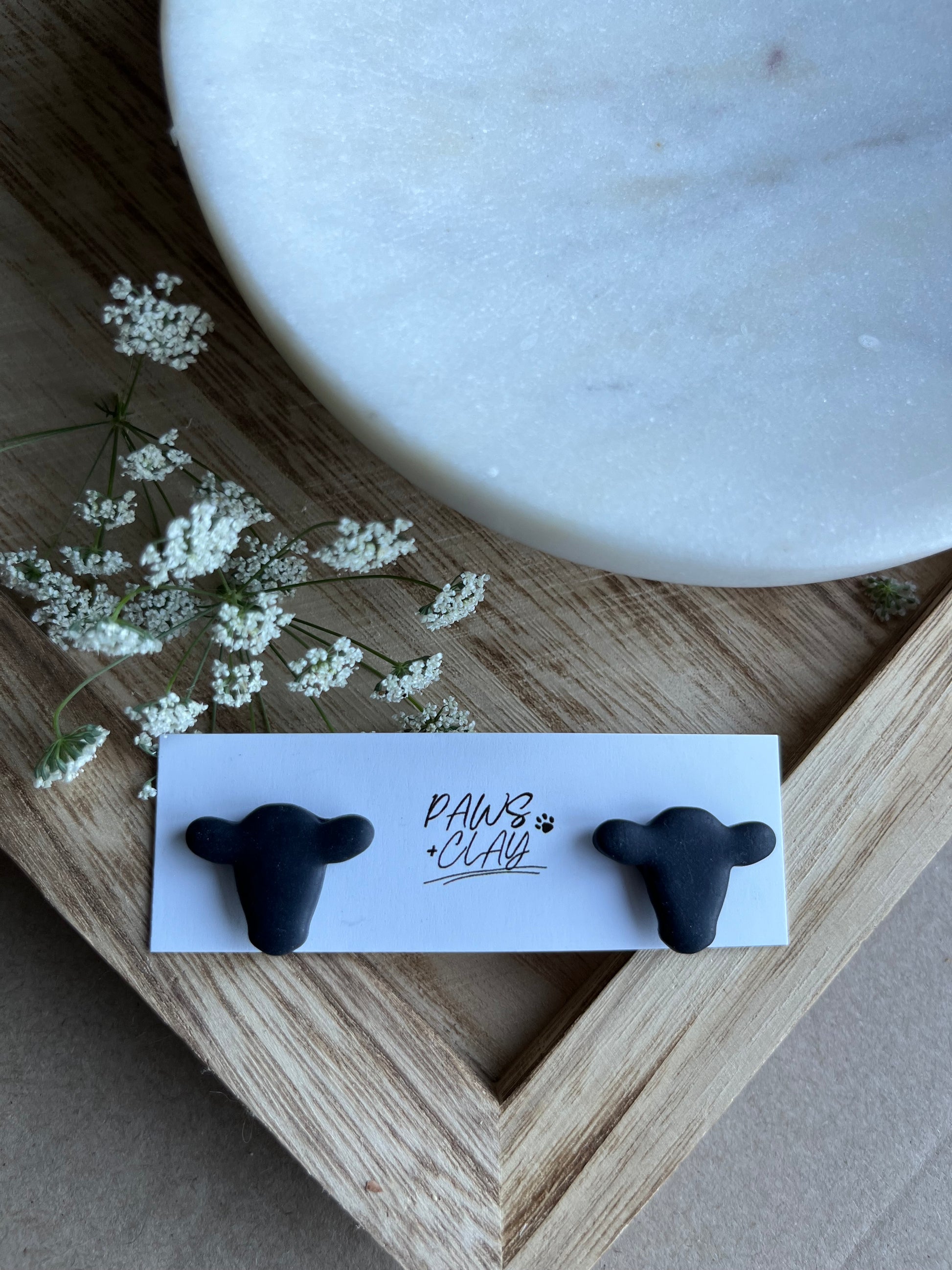 Black Cow Polymer Clay Earring Studs