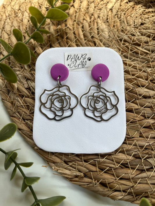 Purple Rose Polymer Clay Earrings