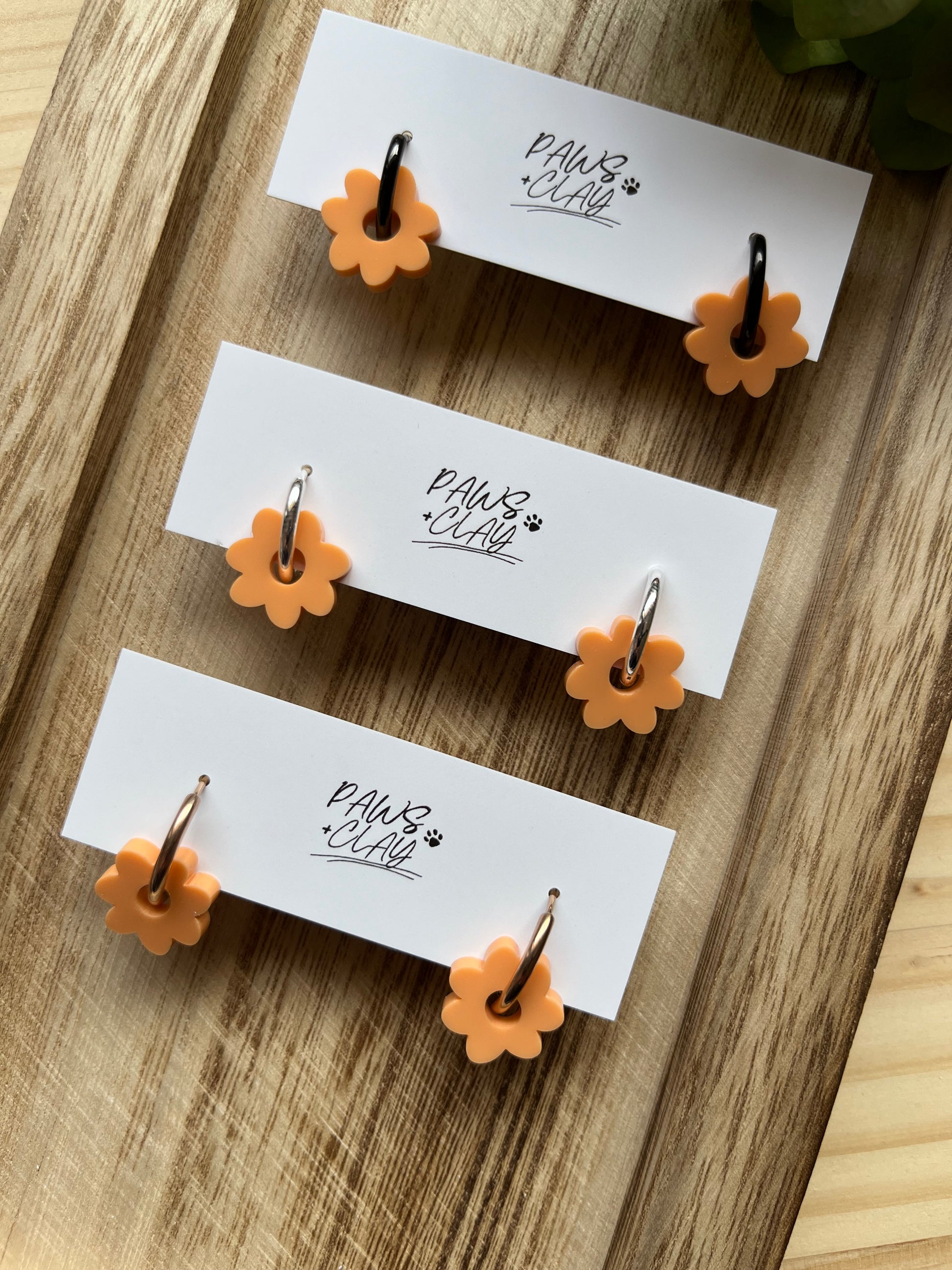 Apricot Floral Huggie Earrings 