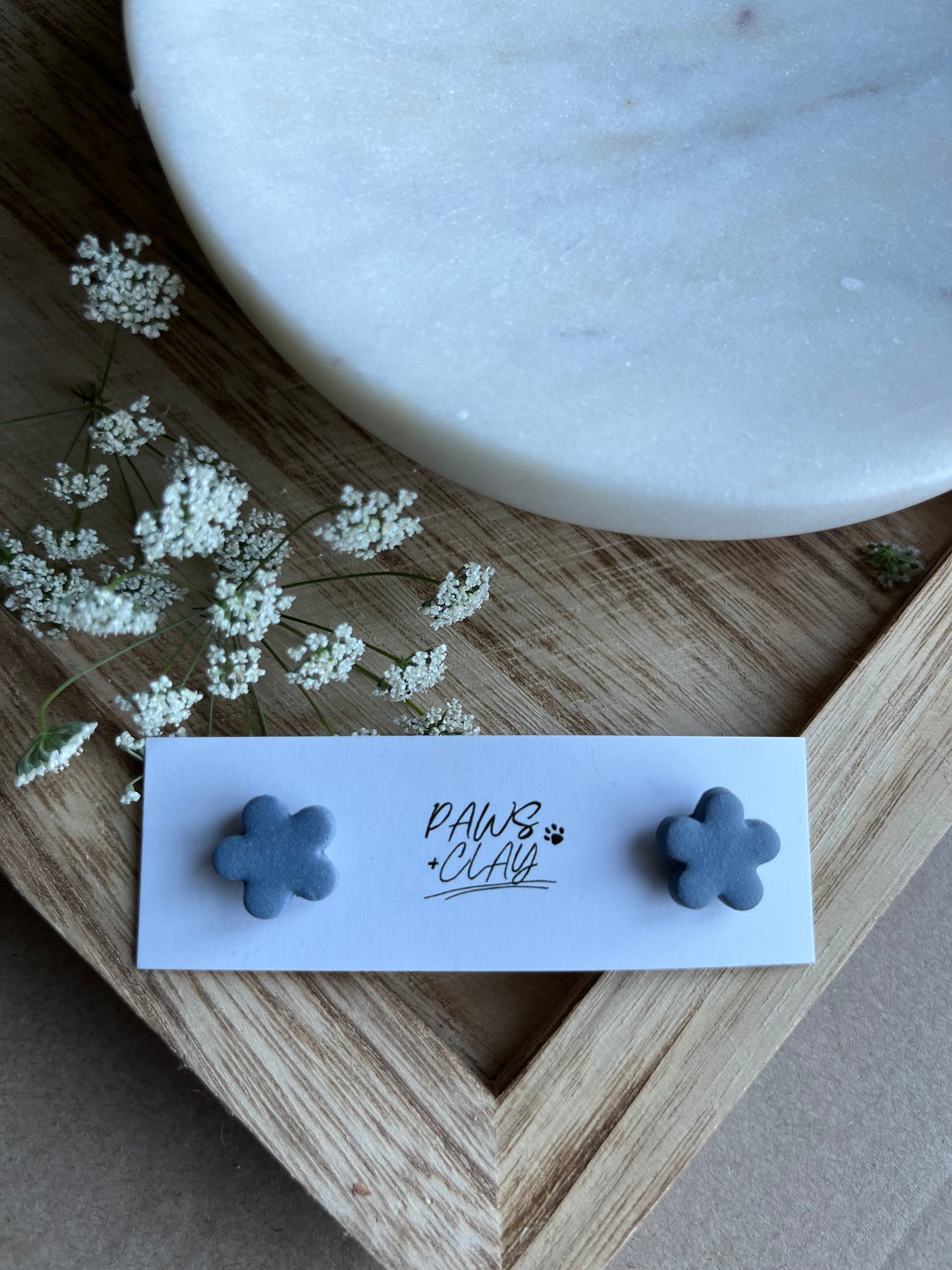 Denim Blue Flower Polymer Clay Earring Studs