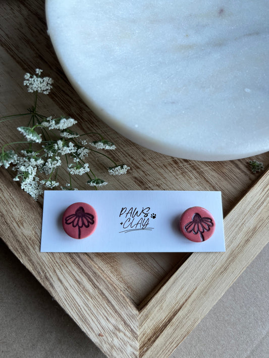 Red Daisy Print Polymer Clay Earring studs