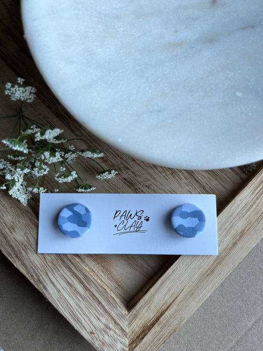 Round Denim Print Polymer Clay Earring Studs