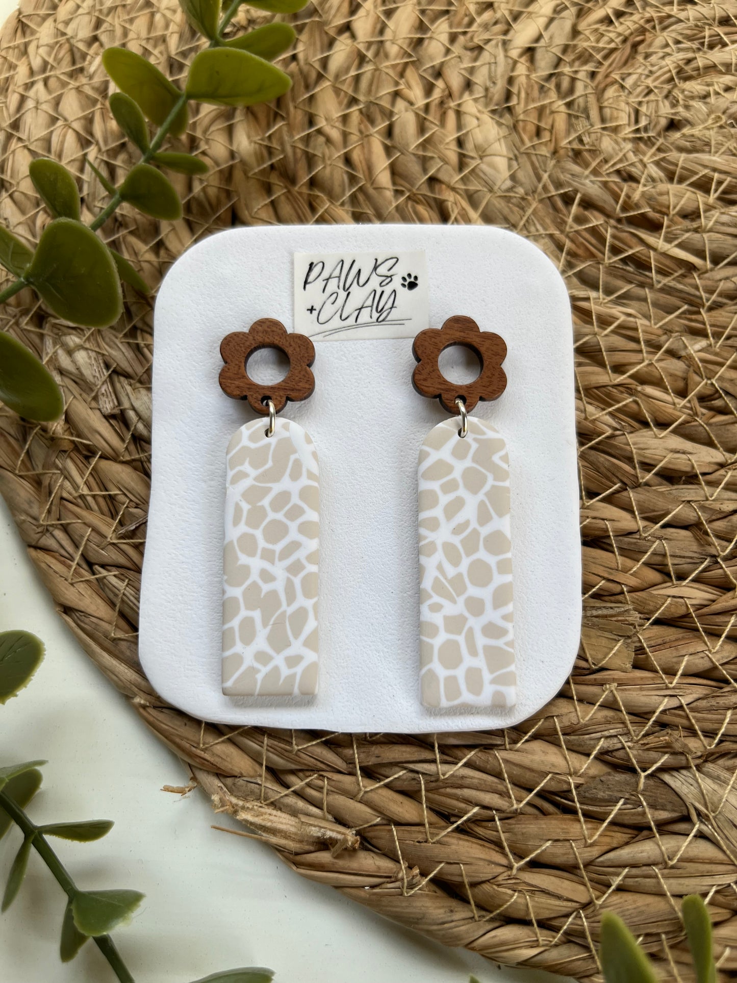 Cream and White Terrazzo Arched Polymer Clay Earrings