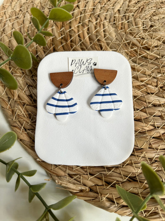 Navy and White Stripe Polymer Clay Earrings