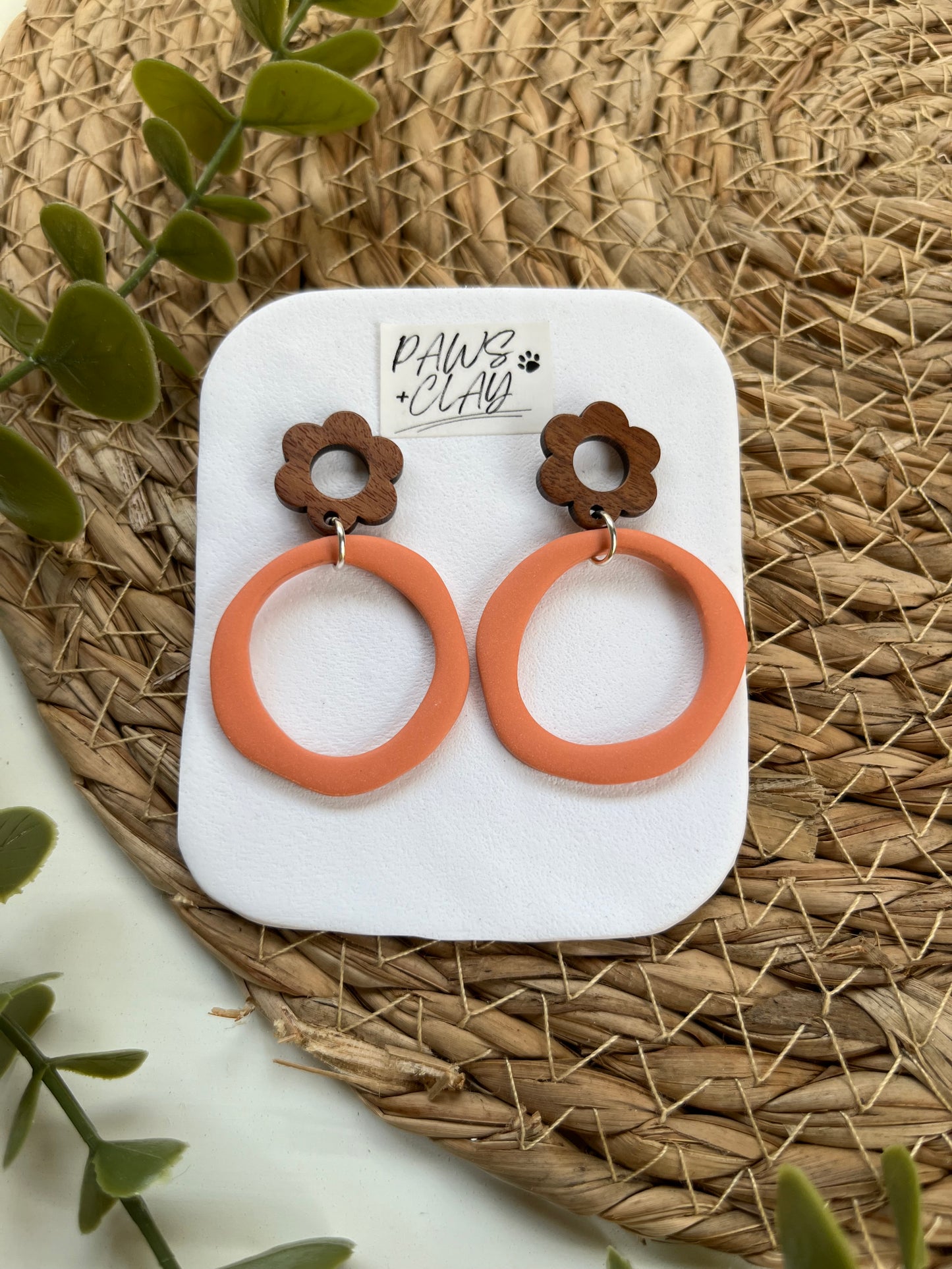 Burnt Orange Hoop Polymer Clay Earrings