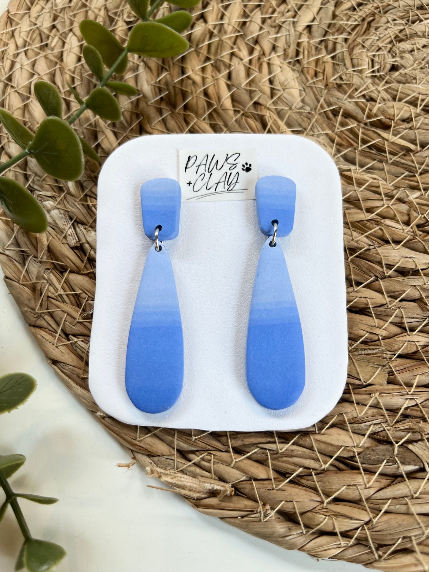 Blue Teardrop Polymer Clay Earrings