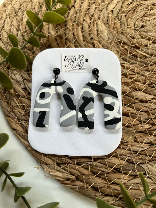 Black and White Squiggle Polymer Clay Earrings