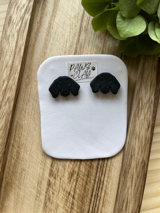 Black Dachshund Polymer Clay Earring Studs