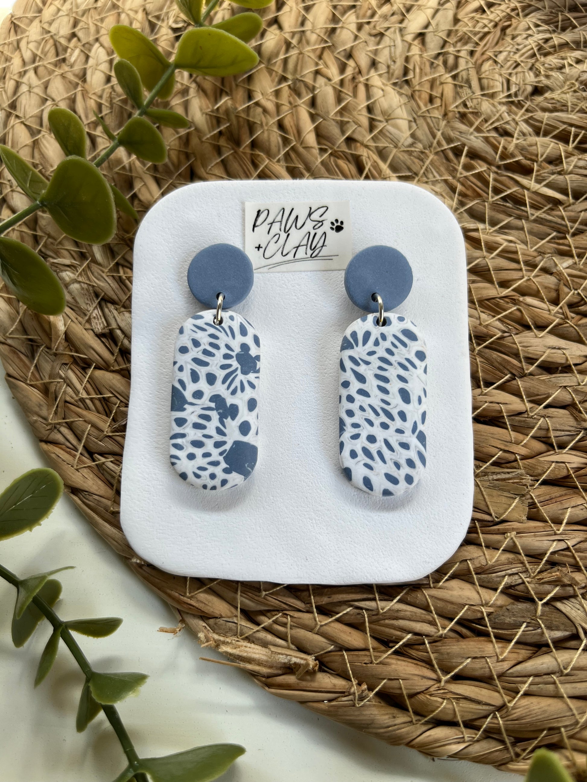 Blue and White Terrazzo Polymer Clay Earrings