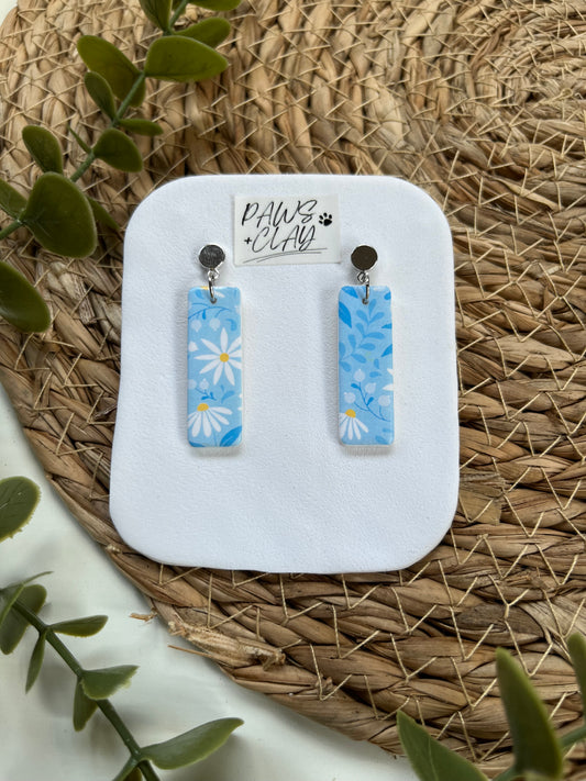 Small Blue and White Daisy Polymer Clay Earrings