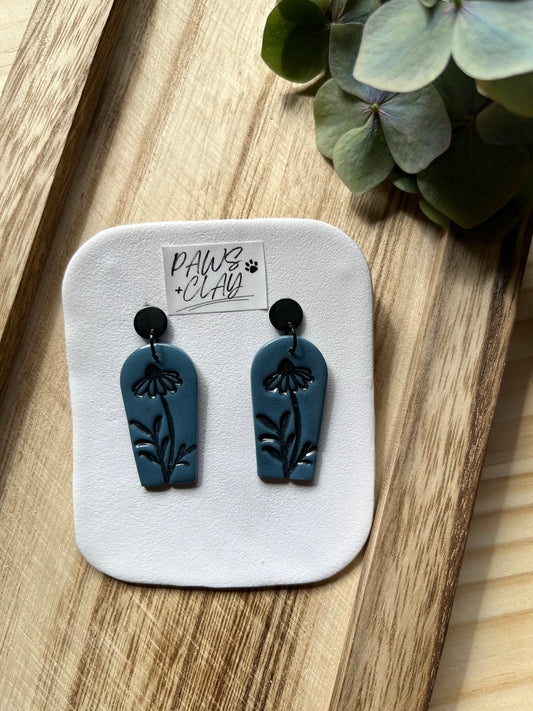 Cottage Garden in Denim Blue - Polymer Clay Earring