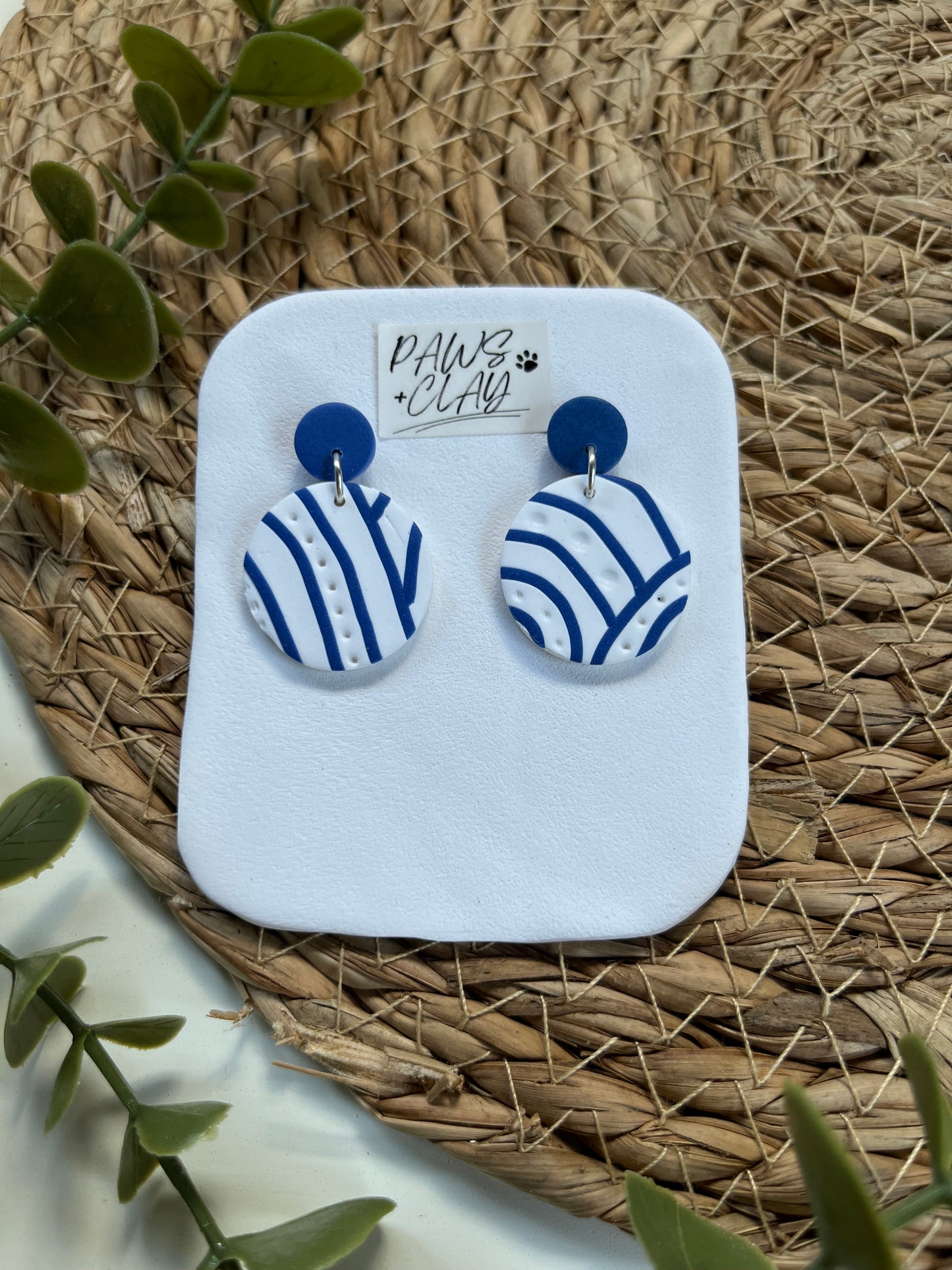 Navy and White Polymer Clay Earrings