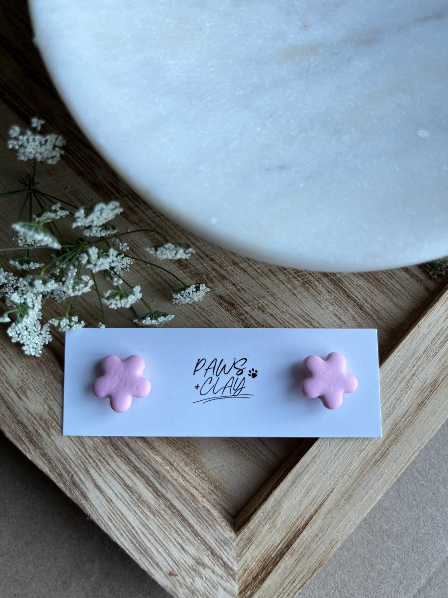 Pink Flower Polymer Clay Earring Studs