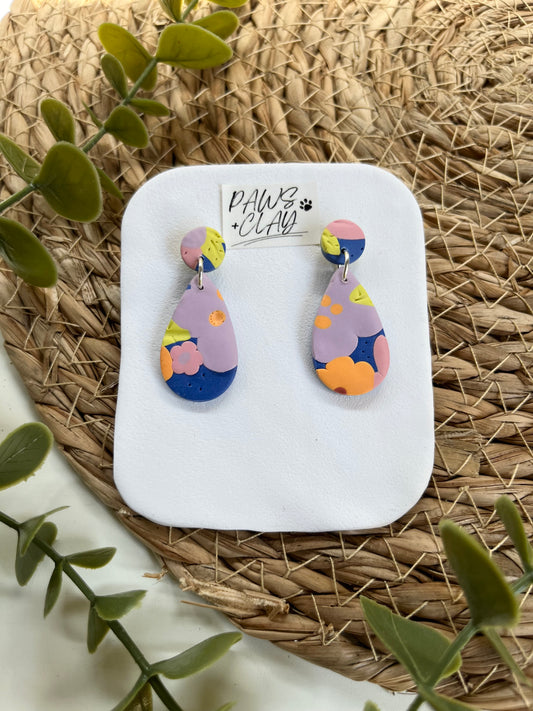 Small Blue Flower Patch Polymer Clay Earrings