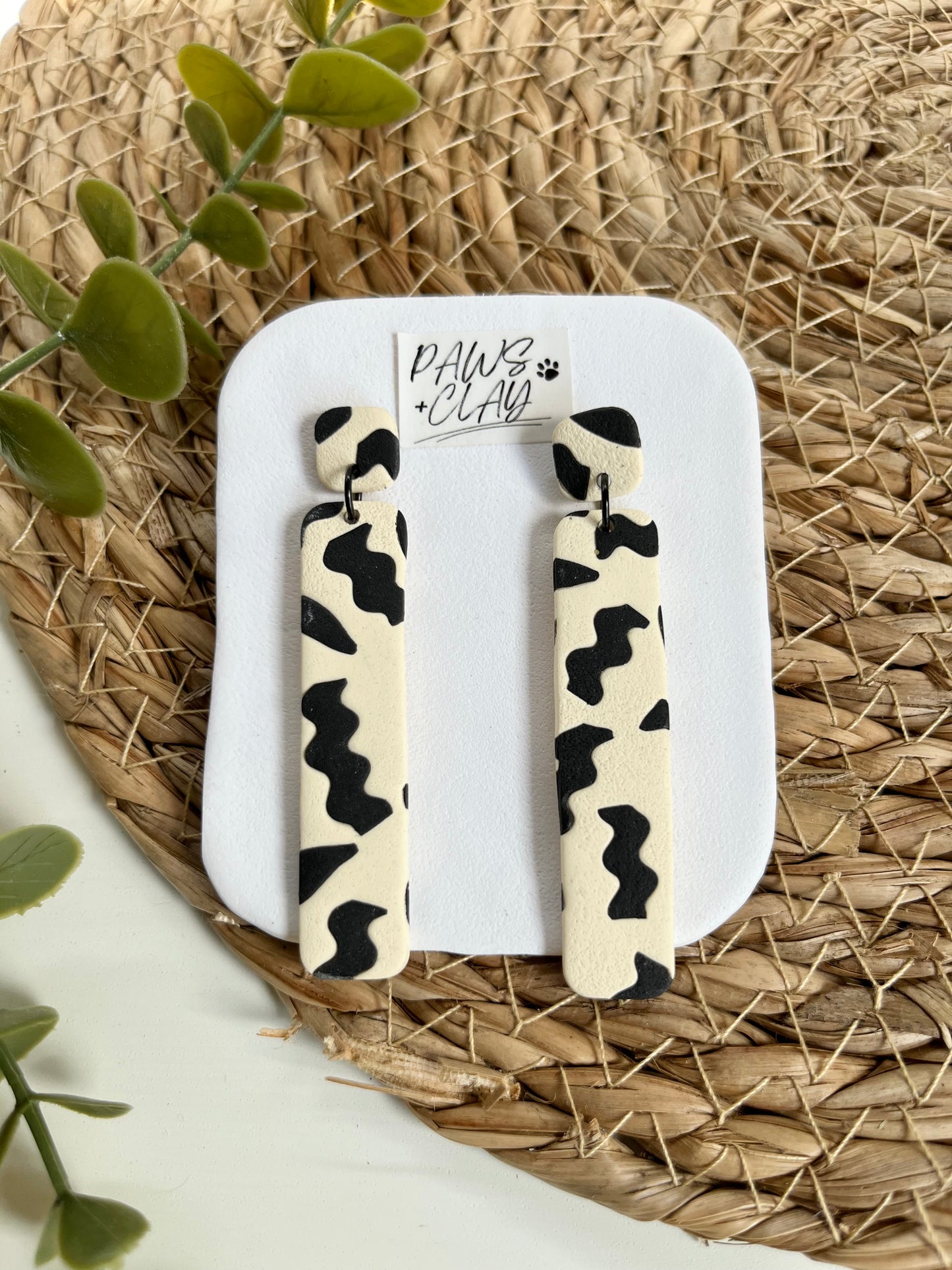 Black and Cream Polymer Clay Earrings