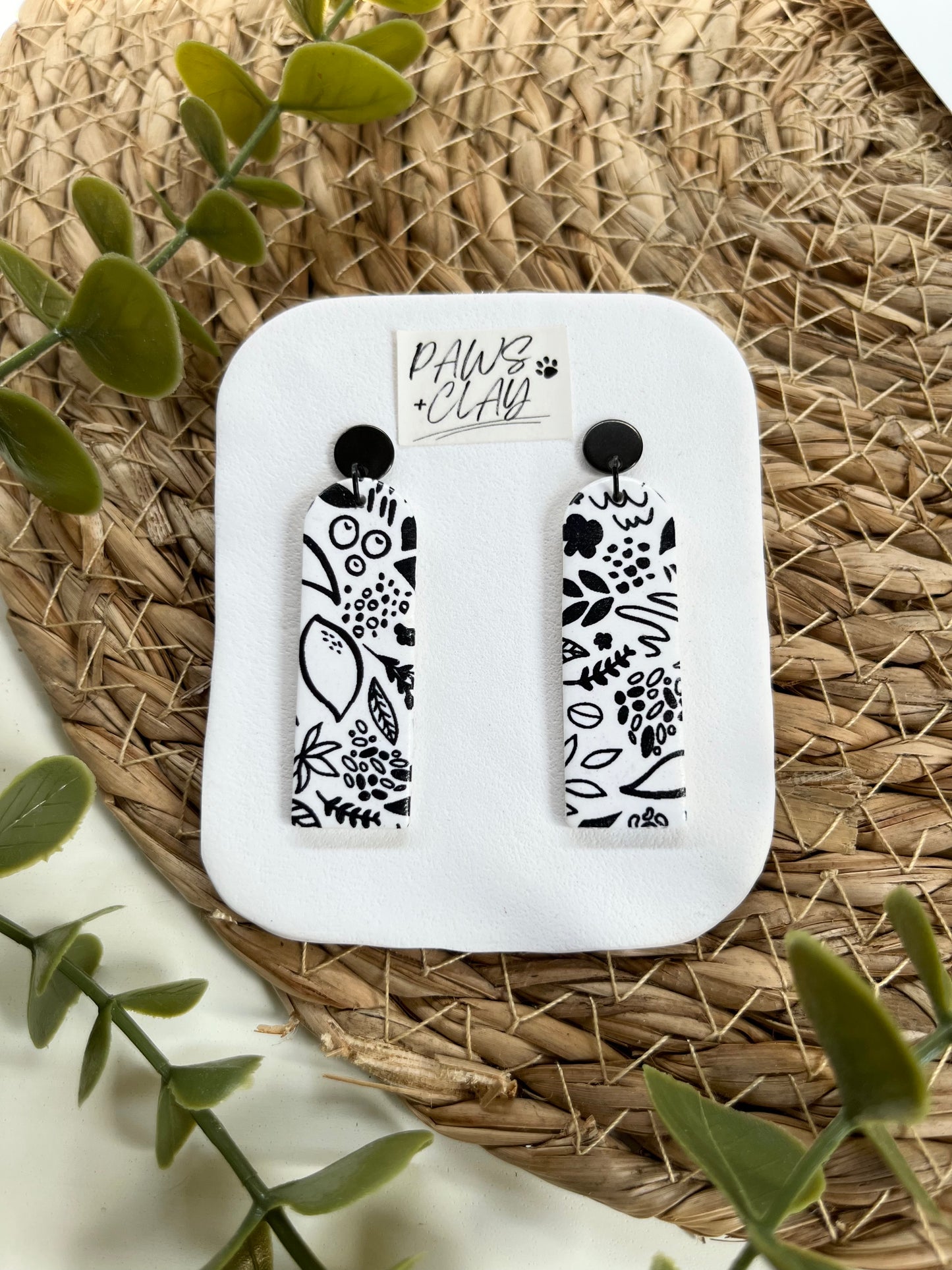 Black and white garden pattern Polymer Clay earrings