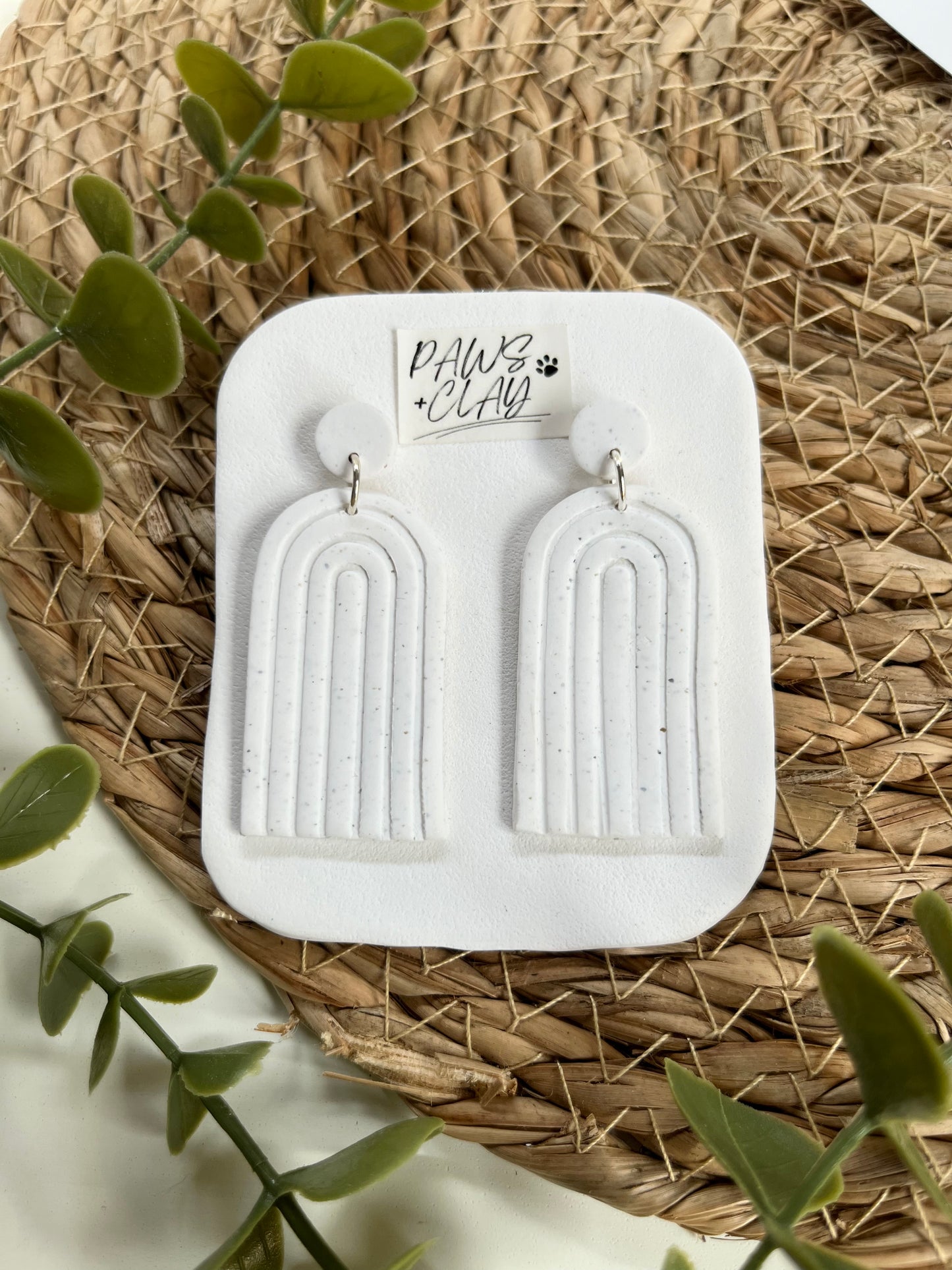 Arched White Polymer Clay Earrings