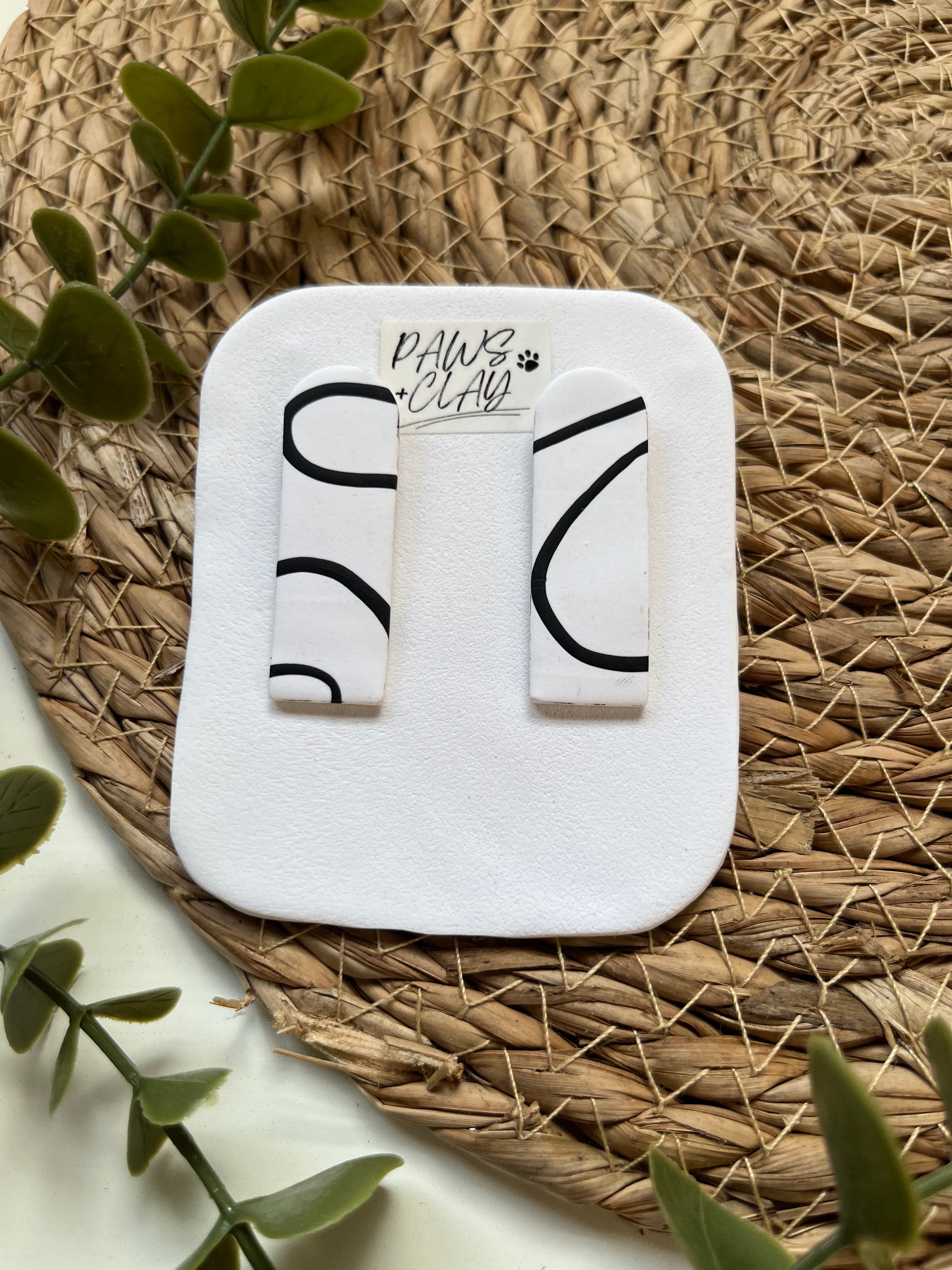 Black and White Squiggle Polymer Clay Earrings