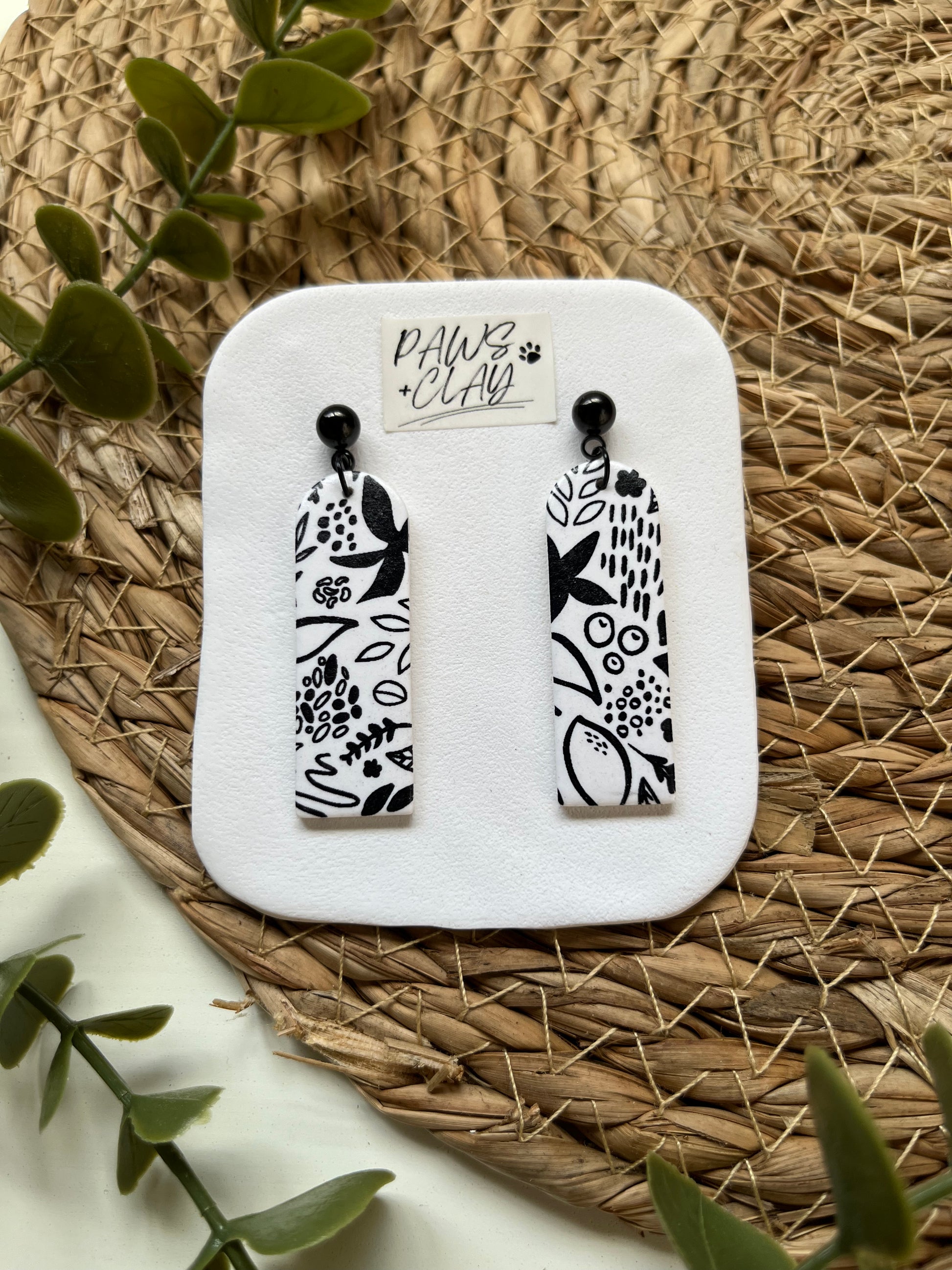 Black and white garden pattern Polymer Clay earrings