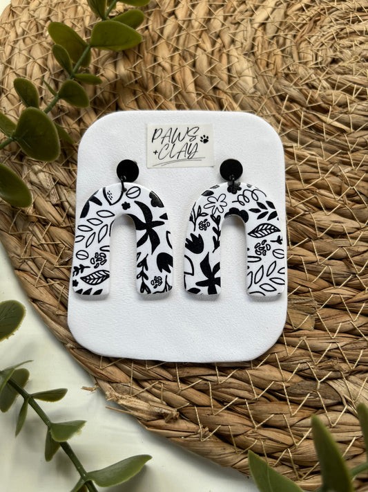 Black and white patterned polymer clay earrings