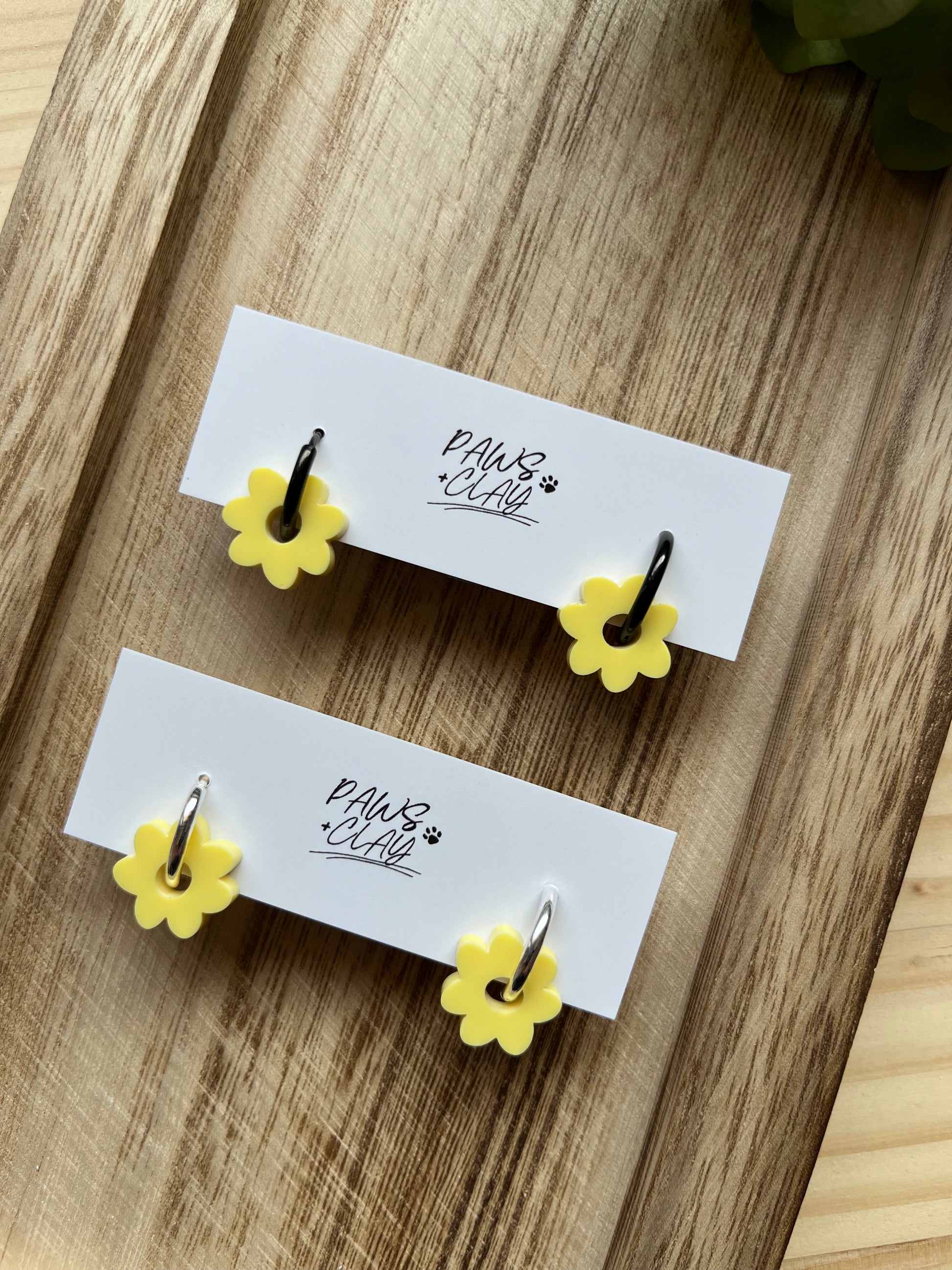 Yellow Floral Huggie Earrings 